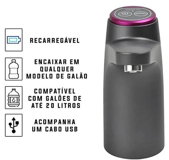 Dispenser de Água Elétrico Recarregável USB - HydraFlow Pro