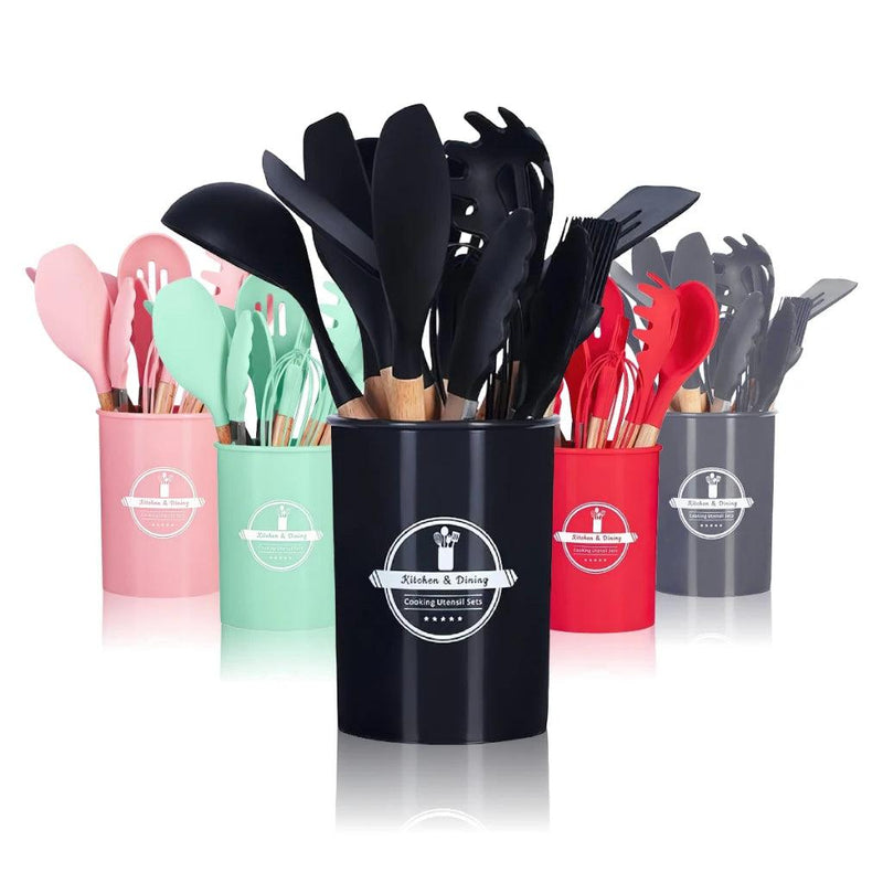 Kit de Utensílios de Silicone e Cabo de Madeira - GourmetTouch 12X