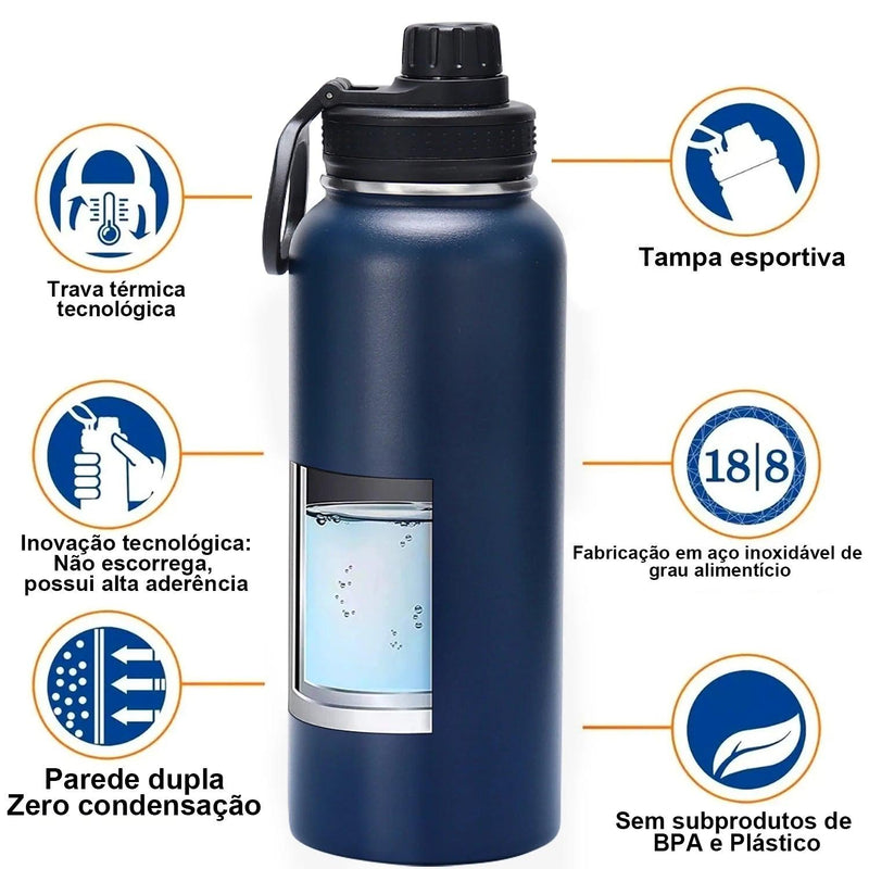 Garrafa Térmica de Aço Inox com Vácuo 1L - ThermoSport Pro