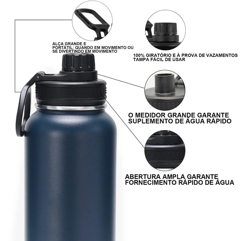 Garrafa Térmica de Aço Inox com Vácuo 1L - ThermoSport Pro